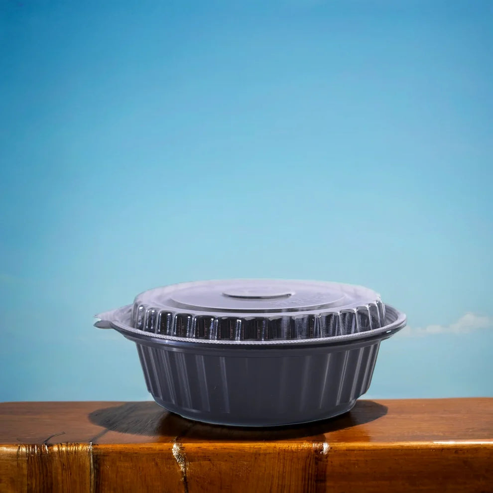 Round Black Microwave-Safe Food Containers with Lids – 16,24,32,36 oz (200/Case)