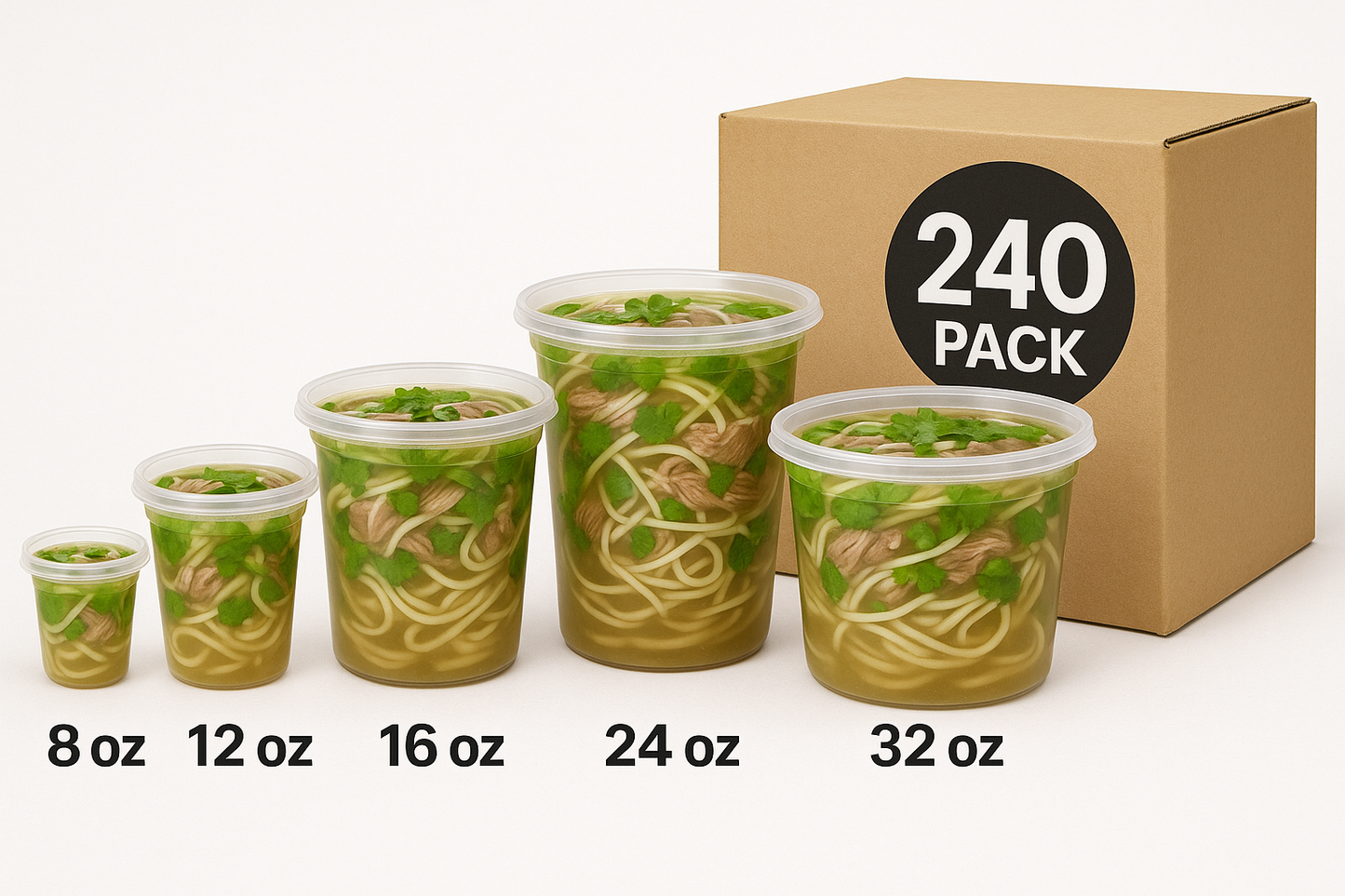 Clear Plastic Deli Cups with Lids – 8oz, 12oz, 16oz, 24oz, 32oz | Bulk Pack of 240 | Microwavable & Freezer-Safe Food Storage Containers