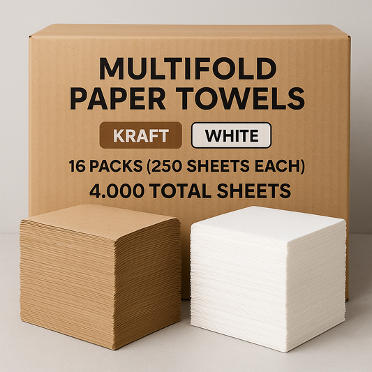 Multifold Paper Towels – Kraft & White | 16 Packs (250 Sheets Each) – 4,000 Total Sheets