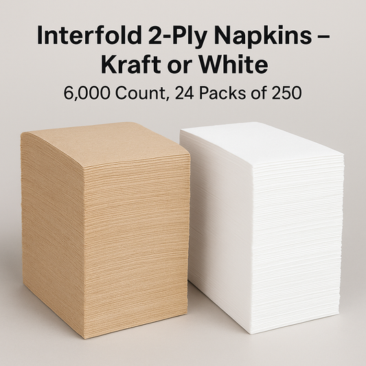 Interfold 2-Ply Napkins – Kraft or White (6,000 Count, 24 Packs of 250)