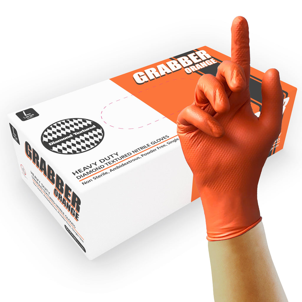 8 Mil Orange Diamond-Grip Nitrile Gloves
